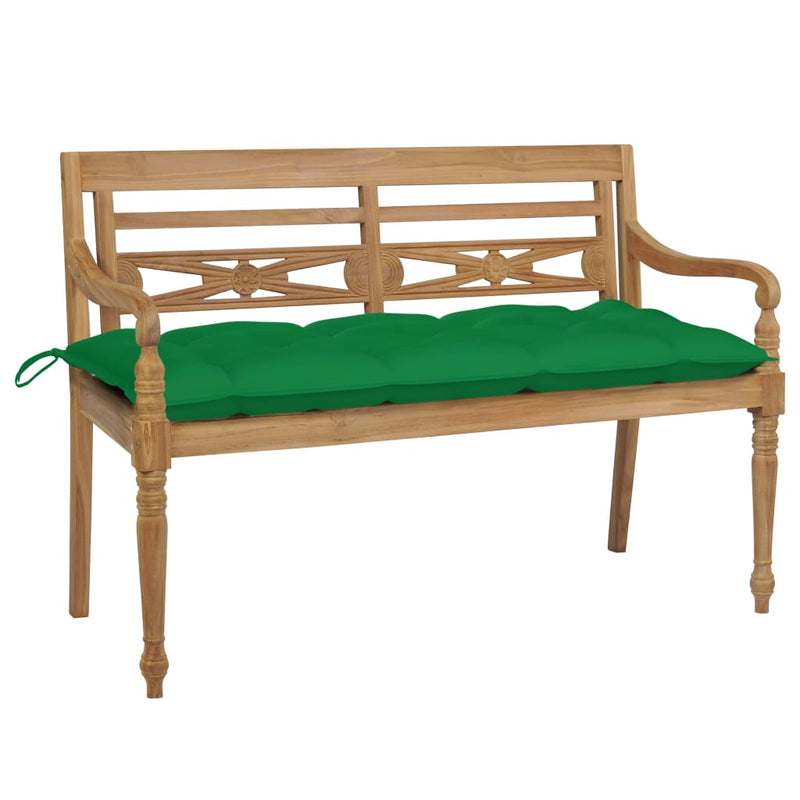 Bank Batavia met groen kussen 120 cm massief teakhout