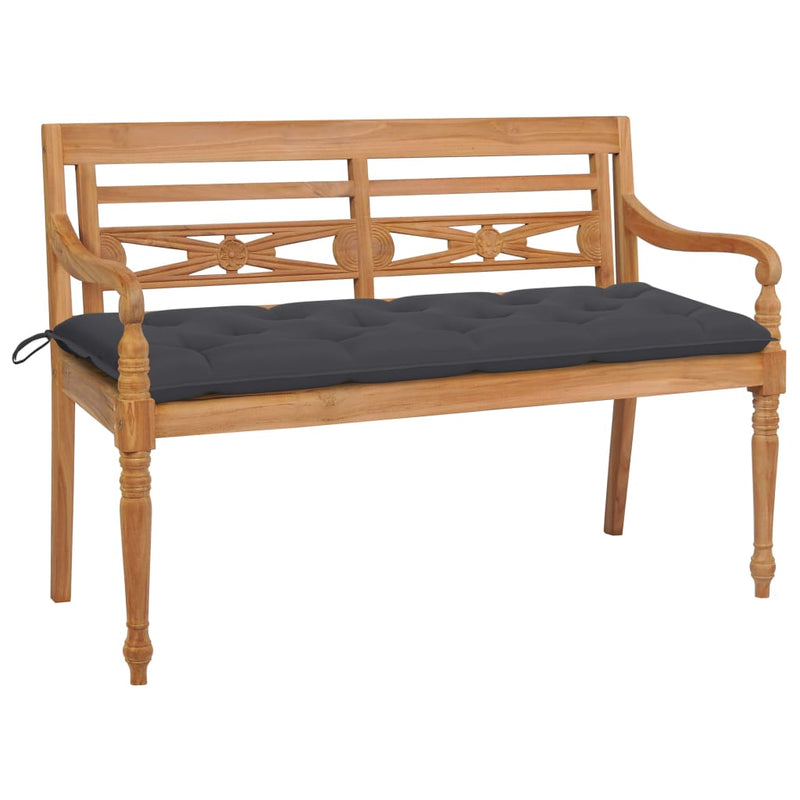Bank Batavia met antracietkleurig kussen 150 cm teakhout