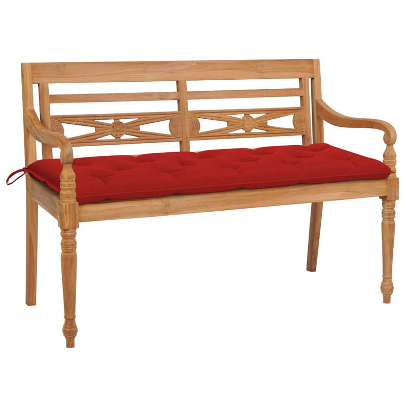 Bank Batavia met rood kussen 150 cm massief teakhout