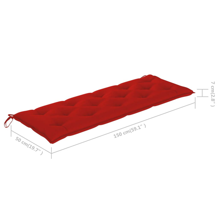 Bank Batavia met rood kussen 150 cm massief teakhout