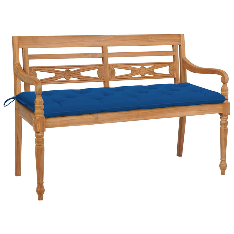 Bank Batavia met blauw kussen 150 cm massief teakhout