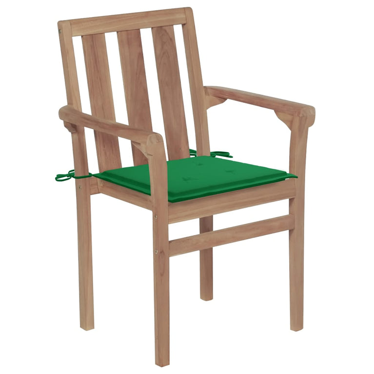 Tuinstoelen 2 st met groene kussens massief teakhout