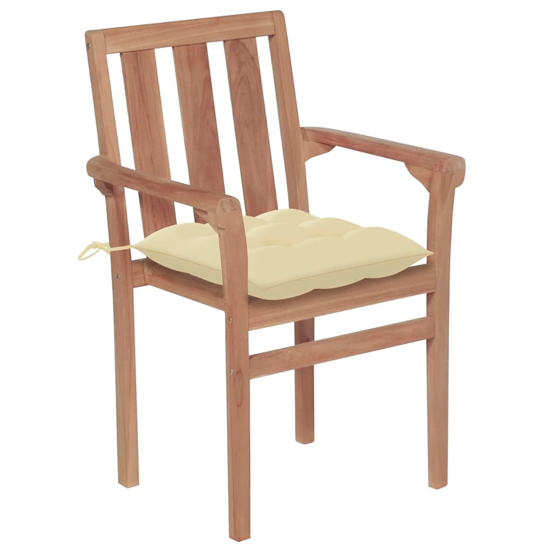 Tuinstoelen 2 st met crèmewitte kussens massief teakhout