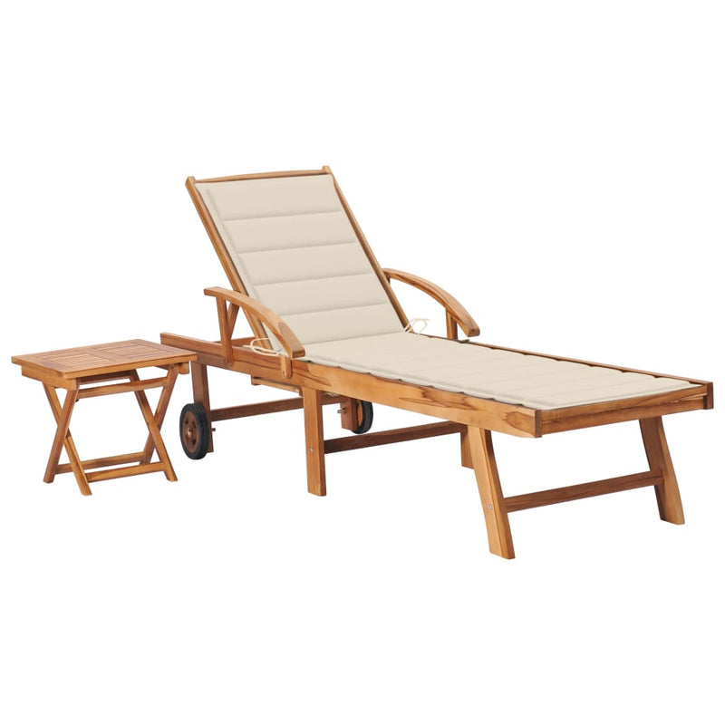 Ligbed met tafel en kussen massief teakhout