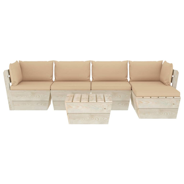 6-delige Loungeset met kussens pallet vurenhout