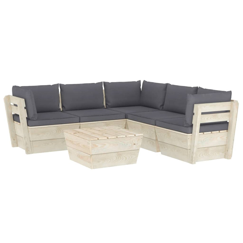 6-delige Loungeset met kussens pallet vurenhout