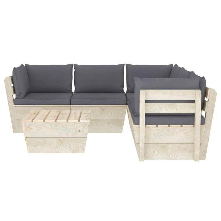 6-delige Loungeset met kussens pallet vurenhout