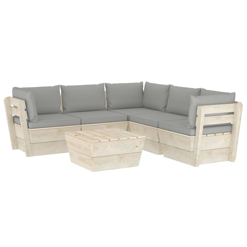 6-delige Loungeset met kussens pallet vurenhout