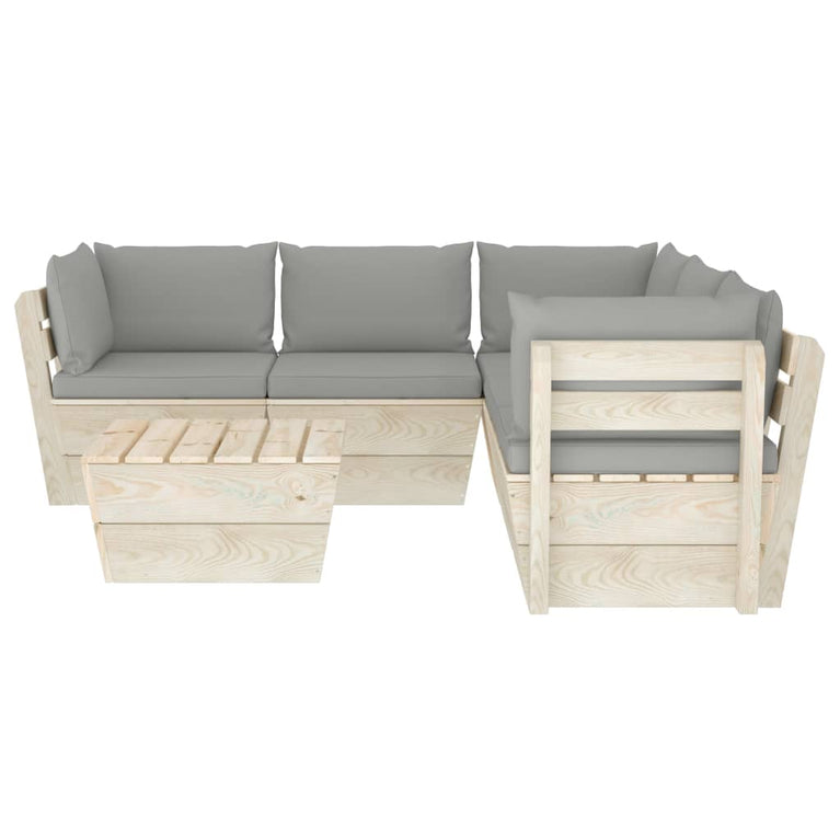 6-delige Loungeset met kussens pallet vurenhout
