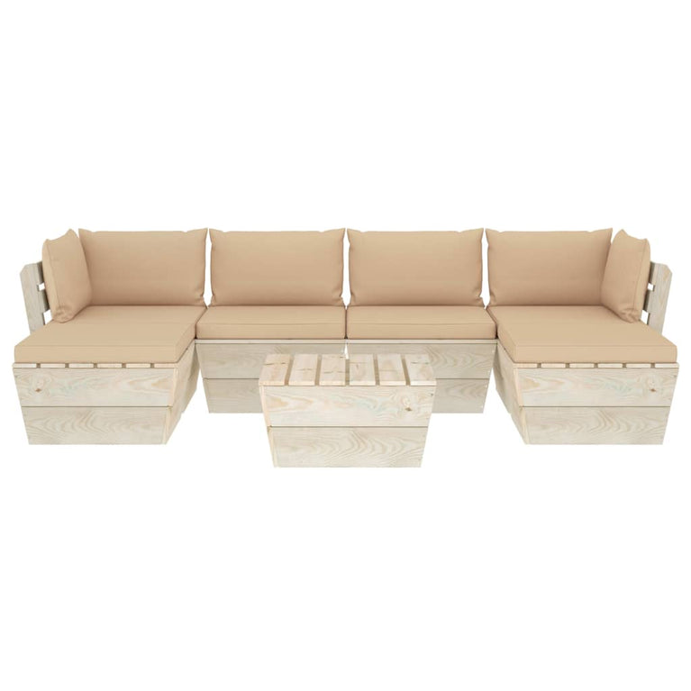 7-delige Loungeset met kussens pallet vurenhout