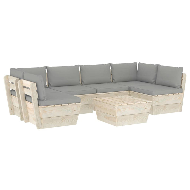 7-delige Loungeset met kussens pallet vurenhout