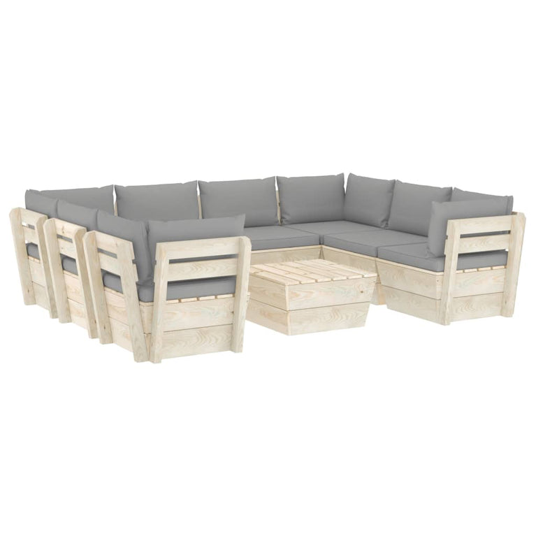 9-delige Loungeset met kussens pallet vurenhout