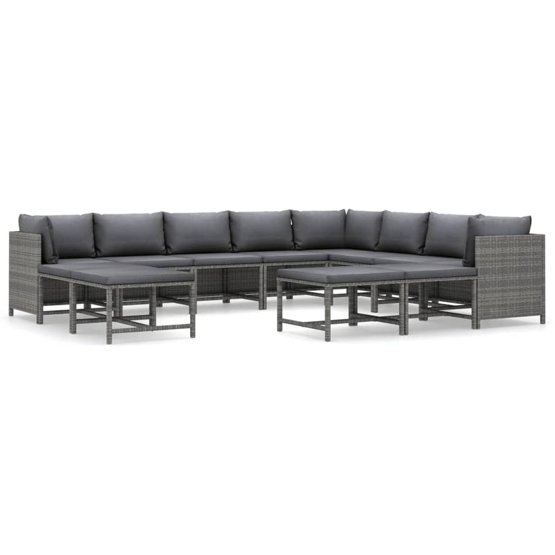 12-delige Loungeset met kussens poly rattan grijs