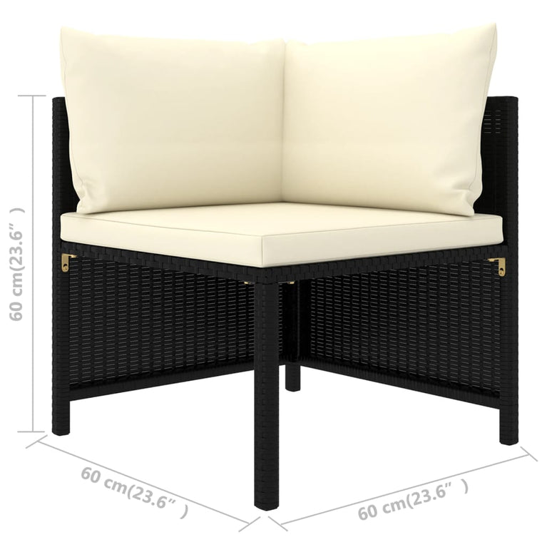 9-delige Loungeset met kussens poly rattan zwart