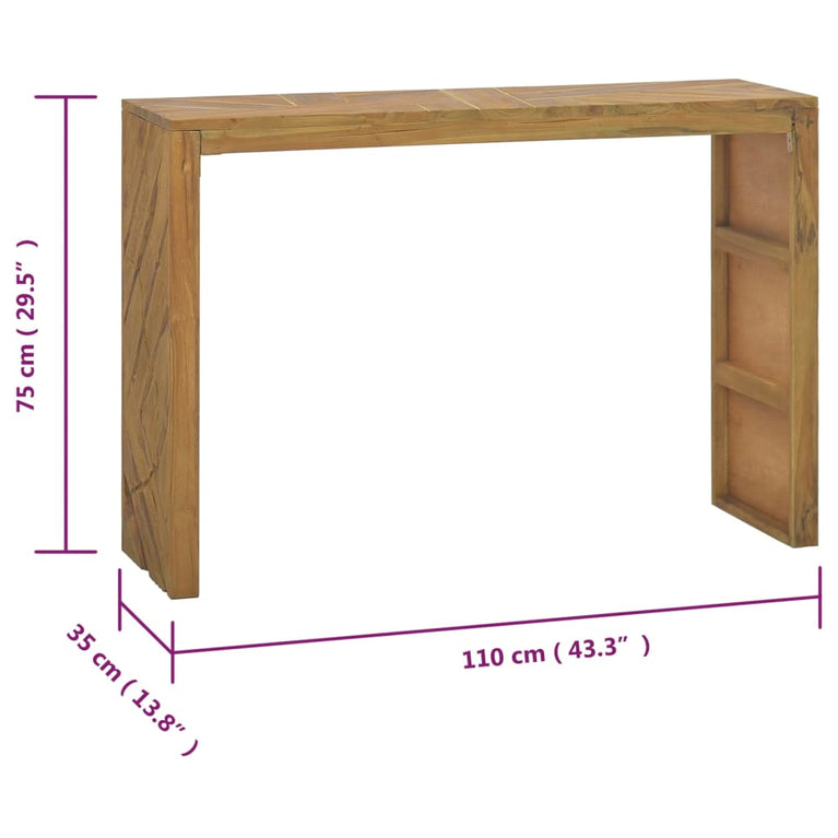 Wandtafel 110x35x75 cm massief teakhout