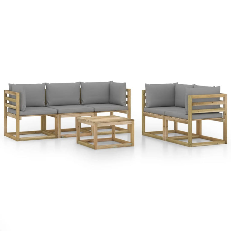 6-delige Loungeset met grijze kussens