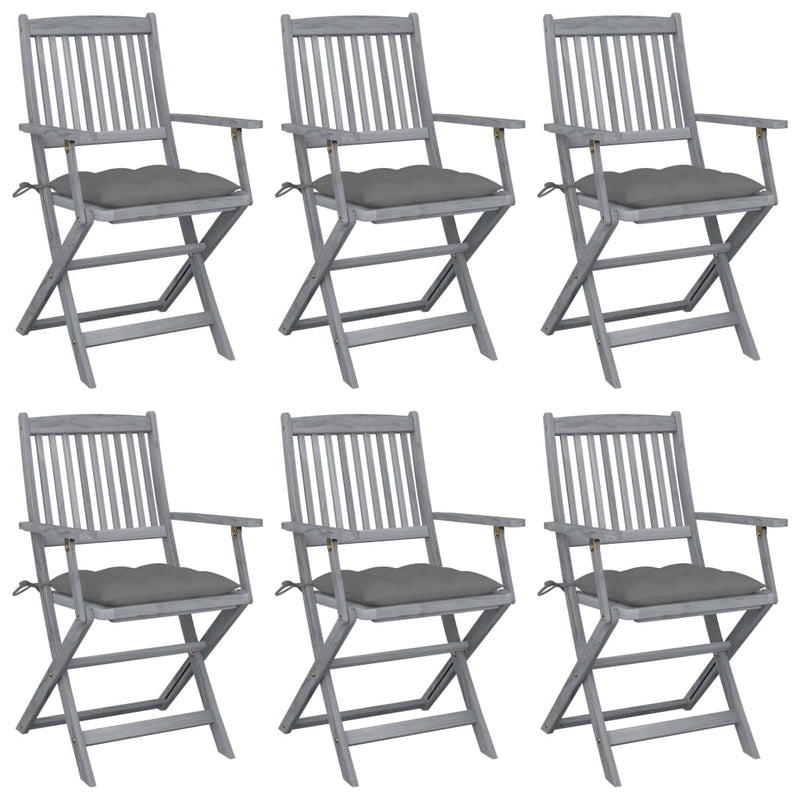 Tuinstoelen 6 st inklapbaar met kussens massief acaciahout