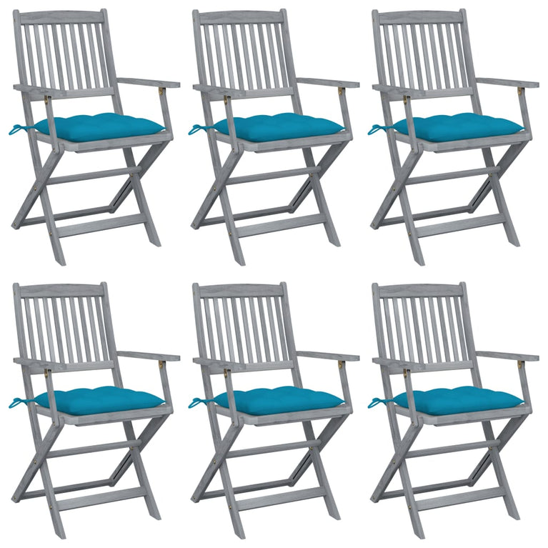 Tuinstoelen 6 st inklapbaar met kussens massief acaciahout