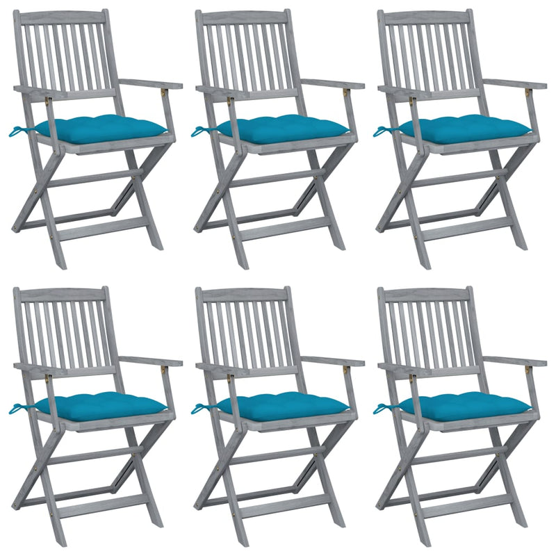 Tuinstoelen 6 st inklapbaar met kussens massief acaciahout