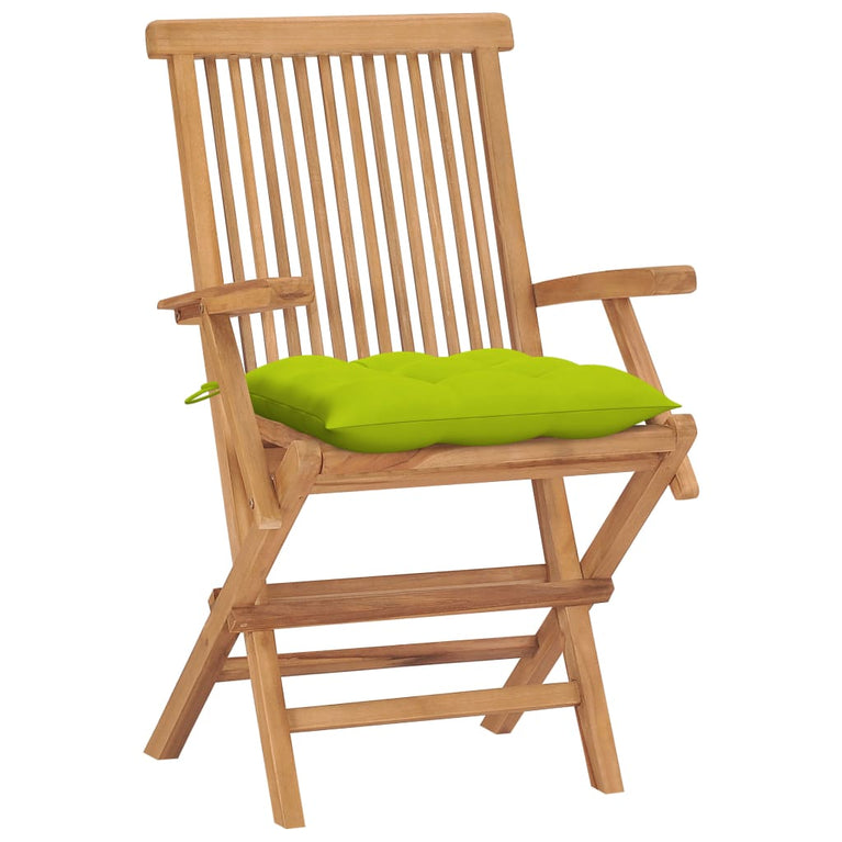 Tuinstoelen 4 st met heldergroene kussens massief teakhout