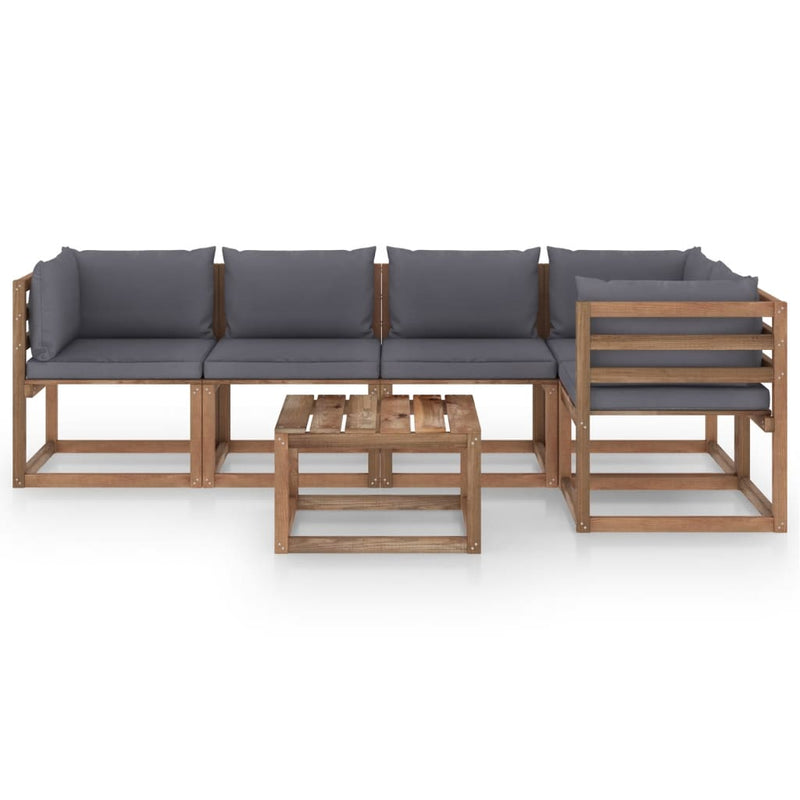 6-delige Loungeset pallet met kussens geïmpregneerd grenenhout