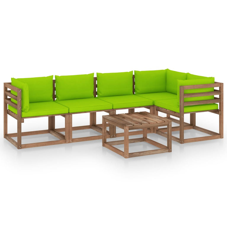 6-delige Loungeset pallet met kussens geïmpregneerd grenenhout