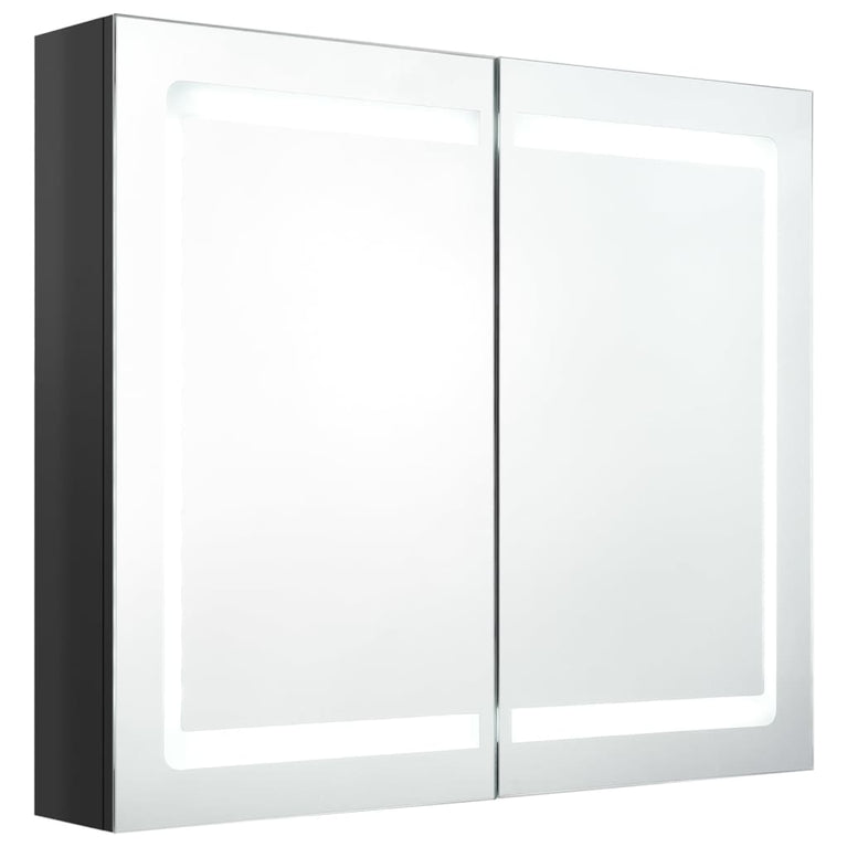 Badkamerkast met spiegel en LED 80x12x68 cm glanzend zwart