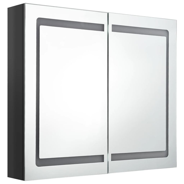 Badkamerkast met spiegel en LED 80x12x68 cm glanzend zwart