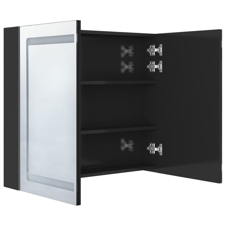 Badkamerkast met spiegel en LED 80x12x68 cm glanzend zwart