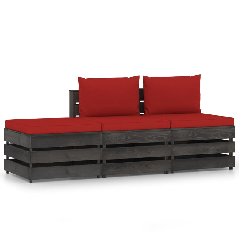 3-delige Loungeset met kussens grijs geïmpregneerd hout
