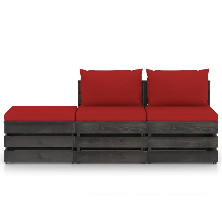 3-delige Loungeset met kussens grijs geïmpregneerd hout