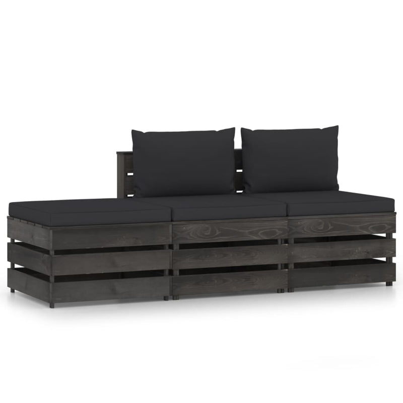 3-delige Loungeset met kussens grijs geïmpregneerd hout