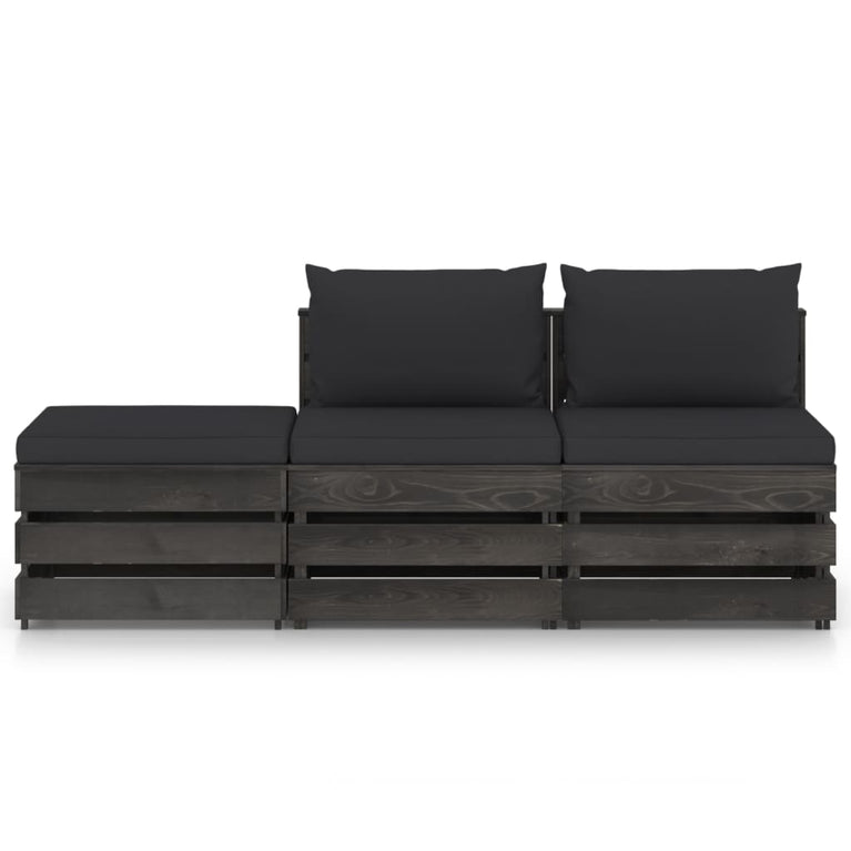 3-delige Loungeset met kussens grijs geïmpregneerd hout