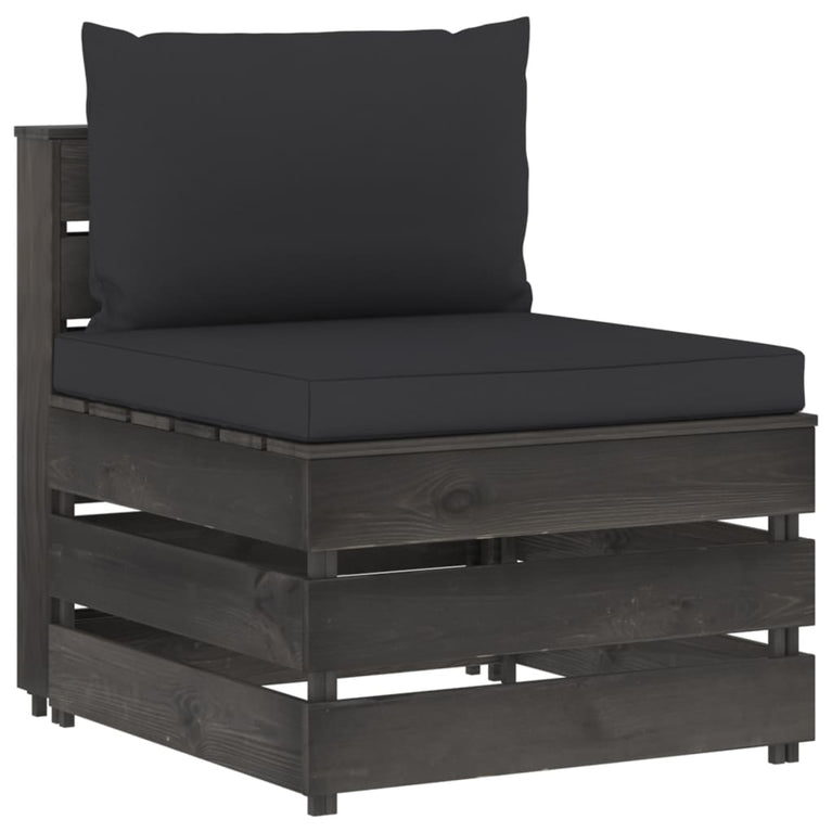 3-delige Loungeset met kussens grijs geïmpregneerd hout