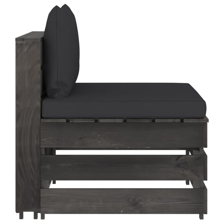 3-delige Loungeset met kussens grijs geïmpregneerd hout
