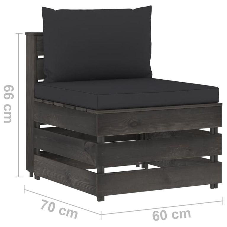 3-delige Loungeset met kussens grijs geïmpregneerd hout