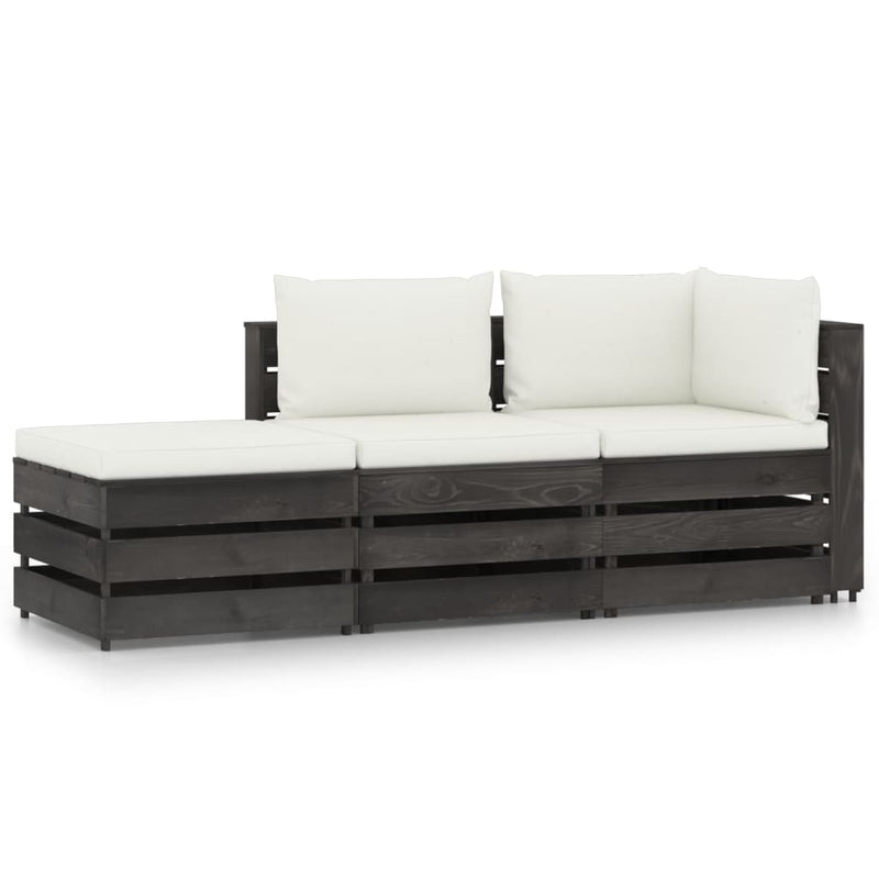 3-delige Loungeset met kussens grijs geïmpregneerd hout
