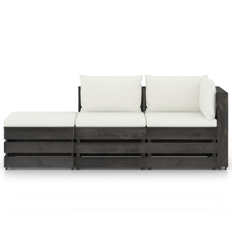 3-delige Loungeset met kussens grijs geïmpregneerd hout