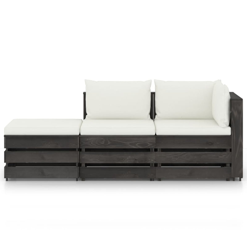3-delige Loungeset met kussens grijs geïmpregneerd hout