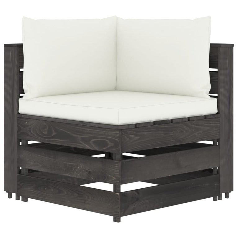 3-delige Loungeset met kussens grijs geïmpregneerd hout