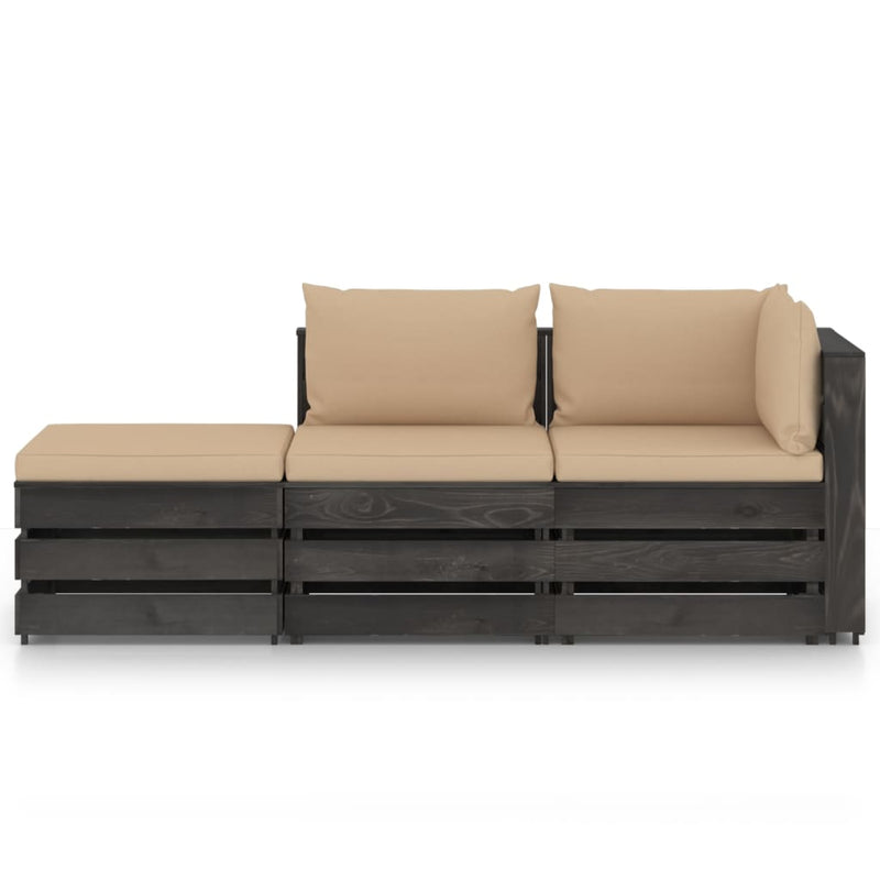 3-delige Loungeset met kussens grijs geïmpregneerd hout