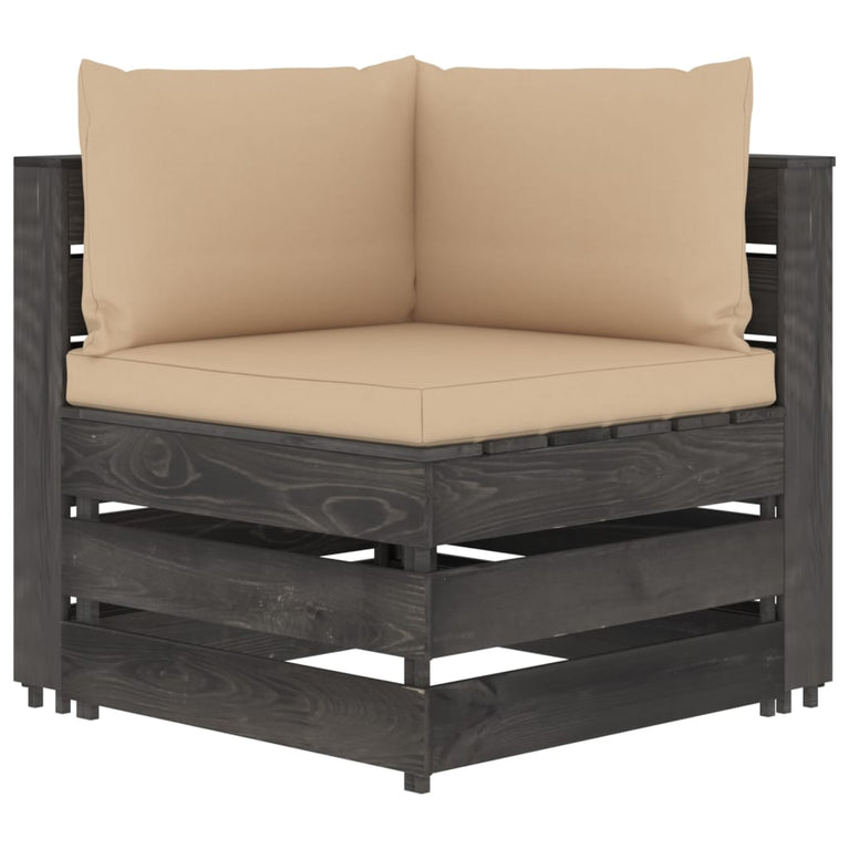 3-delige Loungeset met kussens grijs geïmpregneerd hout
