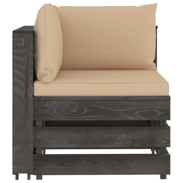 3-delige Loungeset met kussens grijs geïmpregneerd hout