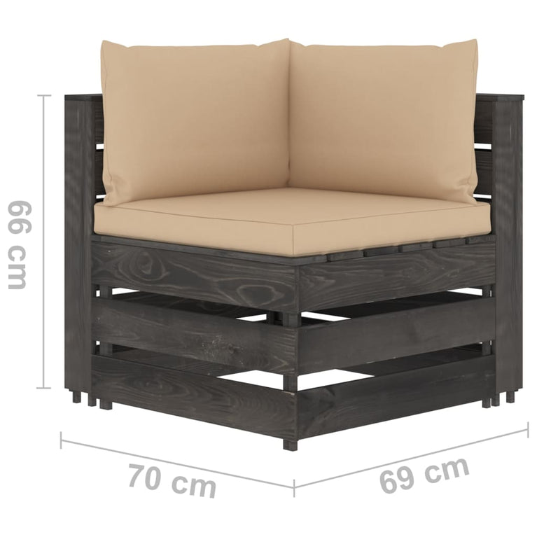 3-delige Loungeset met kussens grijs geïmpregneerd hout