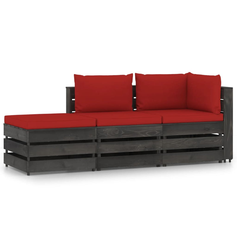 3-delige Loungeset met kussens grijs geïmpregneerd hout