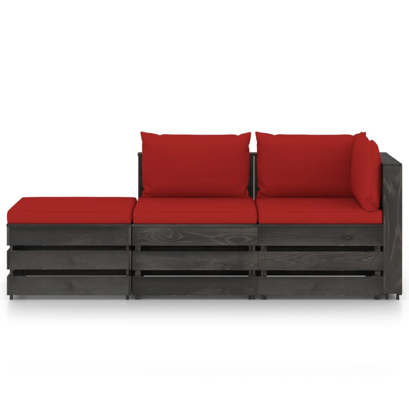 3-delige Loungeset met kussens grijs geïmpregneerd hout