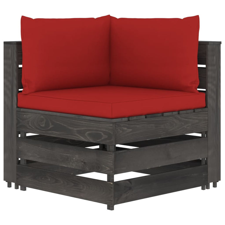 3-delige Loungeset met kussens grijs geïmpregneerd hout
