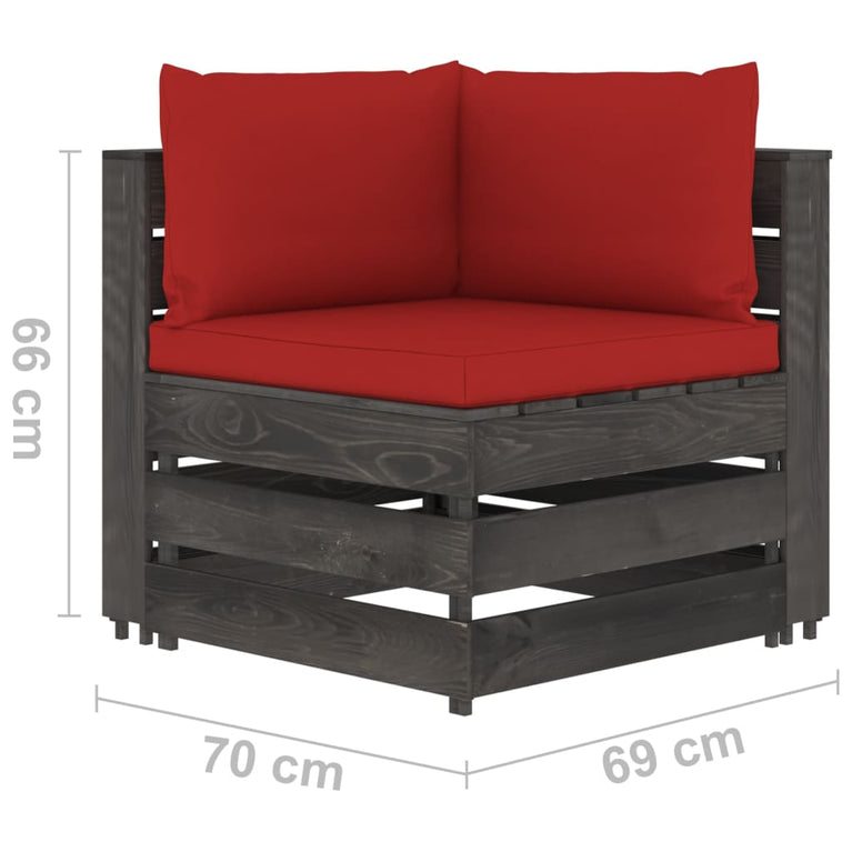 3-delige Loungeset met kussens grijs geïmpregneerd hout