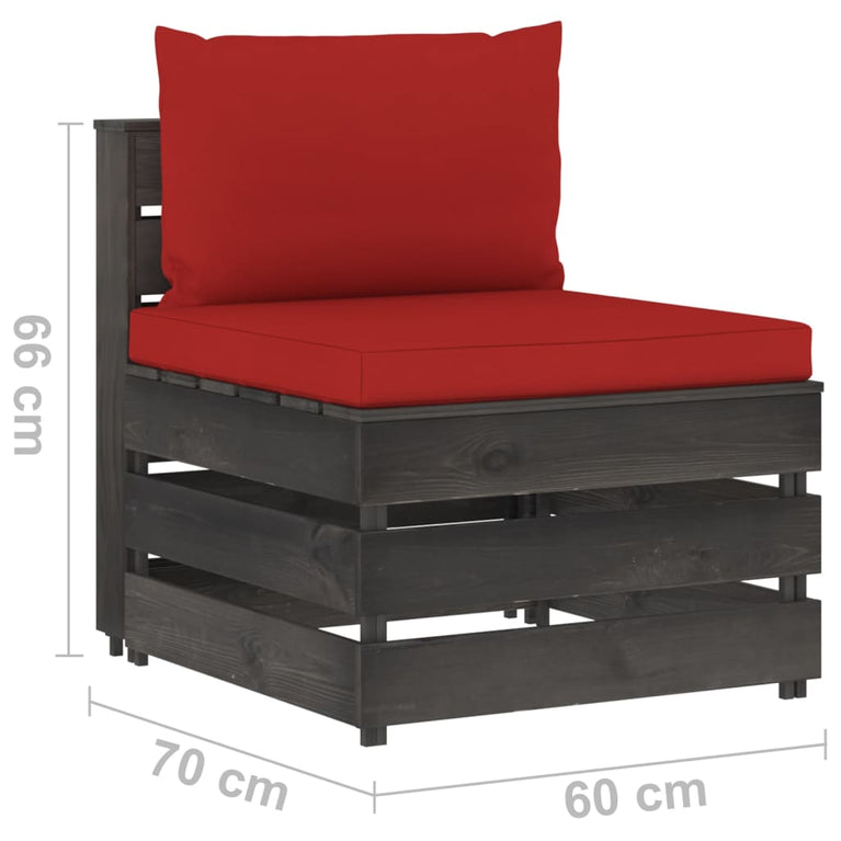 3-delige Loungeset met kussens grijs geïmpregneerd hout