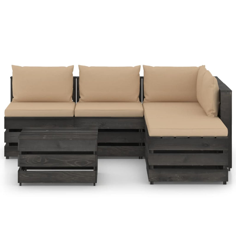 6-delige Loungeset met kussens grijs geïmpregneerd hout